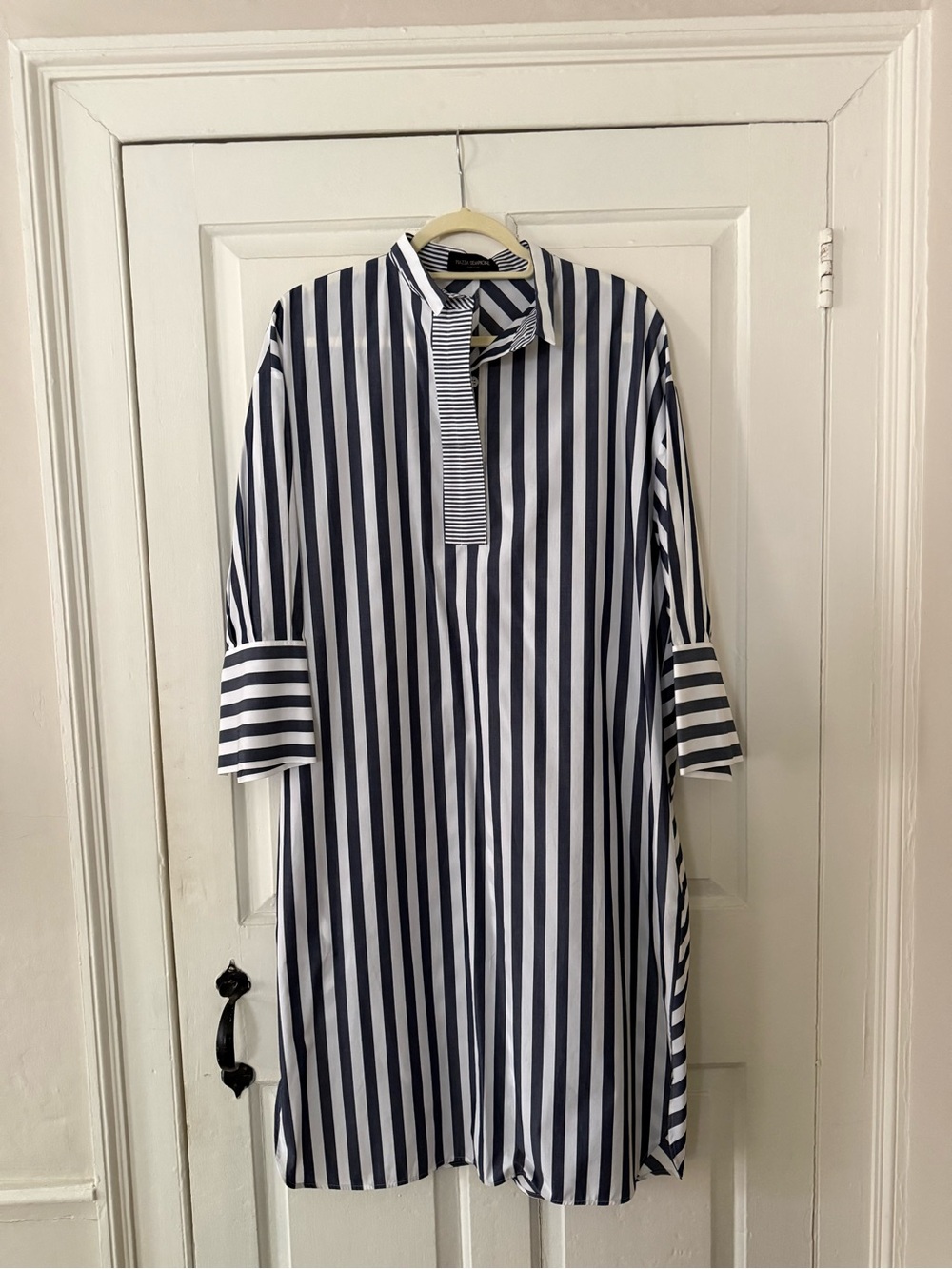 Piazza Sempione Navy and White Vertical Stripe Tunic Dress